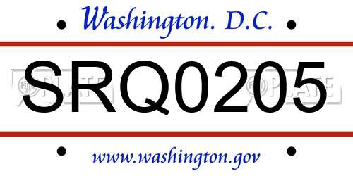 SRQ0205 District Of Columbia License Plate
