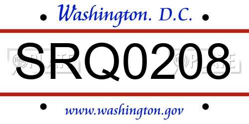 SRQ0208 District Of Columbia License Plate