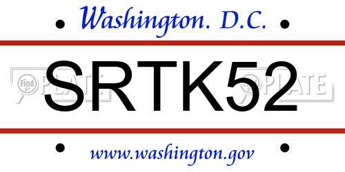SRTK52 District Of Columbia License Plate