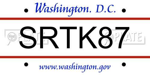 SRTK87 District Of Columbia License Plate