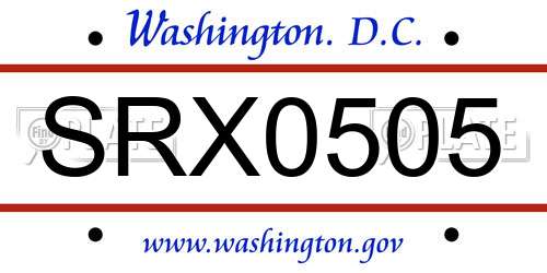 SRX0505 District Of Columbia License Plate