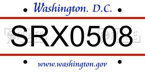 SRX0508 District Of Columbia License Plate