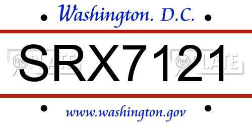 SRX7121 District Of Columbia License Plate