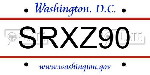 SRXZ90 District Of Columbia License Plate