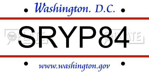 SRYP84 District Of Columbia License Plate