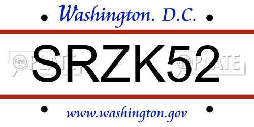 SRZK52 District Of Columbia License Plate