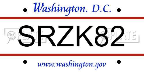 SRZK82 District Of Columbia License Plate