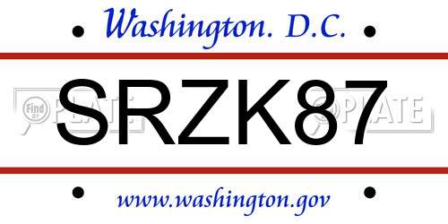 SRZK87 District Of Columbia License Plate