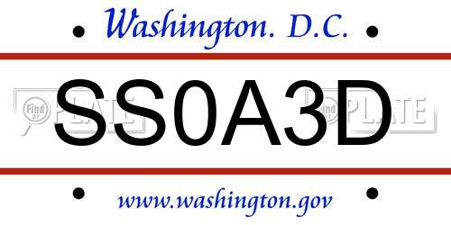 SS0A3D District Of Columbia License Plate