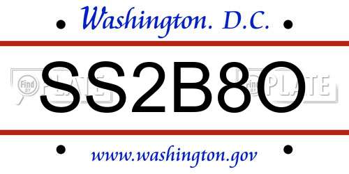 SS2B8O District Of Columbia License Plate