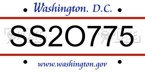 SS2O775 District Of Columbia License Plate