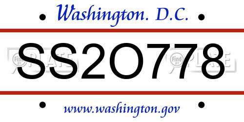 SS2O778 District Of Columbia License Plate