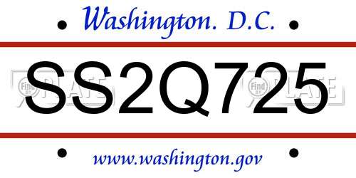 SS2Q725 District Of Columbia License Plate