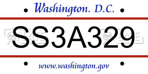 SS3A329 District Of Columbia License Plate
