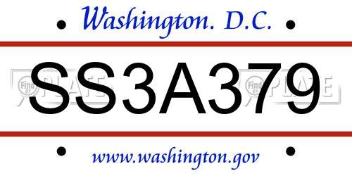 SS3A379 District Of Columbia License Plate
