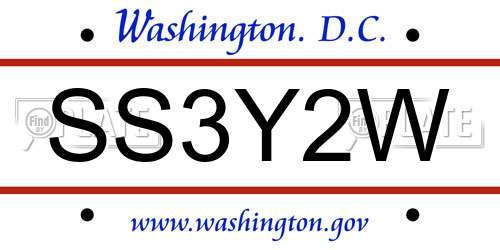 SS3Y2W District Of Columbia License Plate
