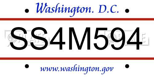 SS4M594 District Of Columbia License Plate