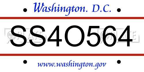 SS4O564 District Of Columbia License Plate