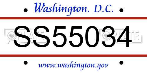 SS55034 District Of Columbia License Plate