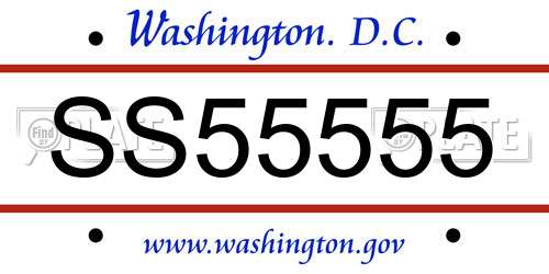 SS55555 District Of Columbia License Plate