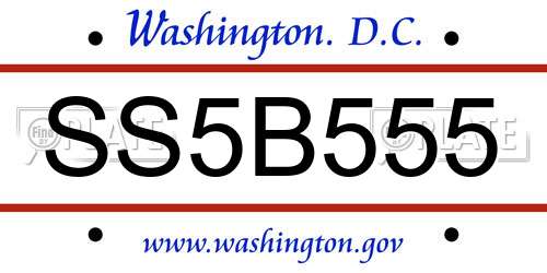 SS5B555 District Of Columbia License Plate