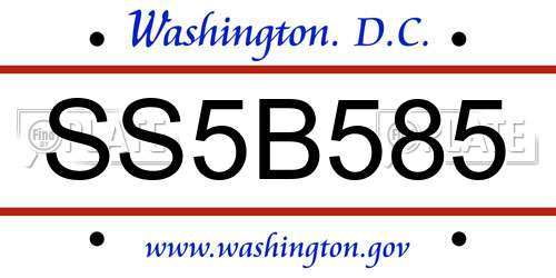 SS5B585 District Of Columbia License Plate