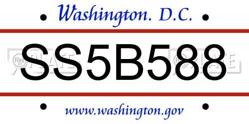 SS5B588 District Of Columbia License Plate