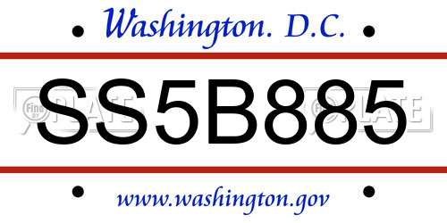 SS5B885 District Of Columbia License Plate