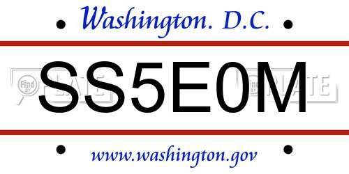 SS5E0M District Of Columbia License Plate
