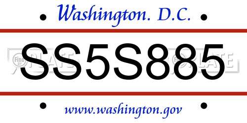 SS5S885 District Of Columbia License Plate