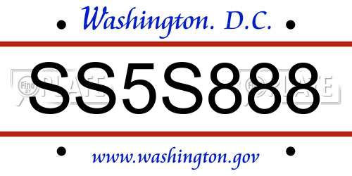 SS5S888 District Of Columbia License Plate