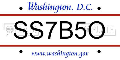 SS7B5O District Of Columbia License Plate