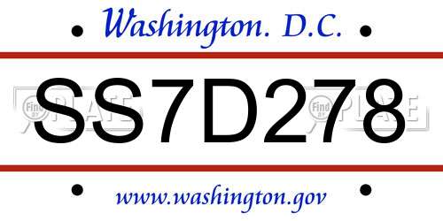 SS7D278 District Of Columbia License Plate