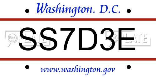 SS7D3E District Of Columbia License Plate