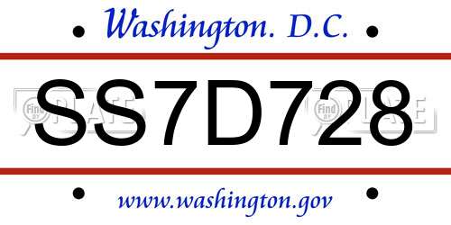 SS7D728 District Of Columbia License Plate