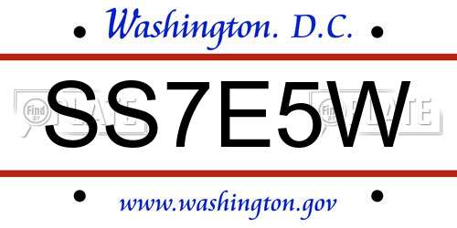 SS7E5W District Of Columbia License Plate