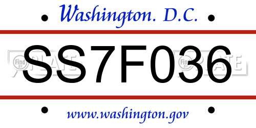 SS7F036 District Of Columbia License Plate