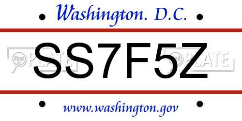 SS7F5Z District Of Columbia License Plate
