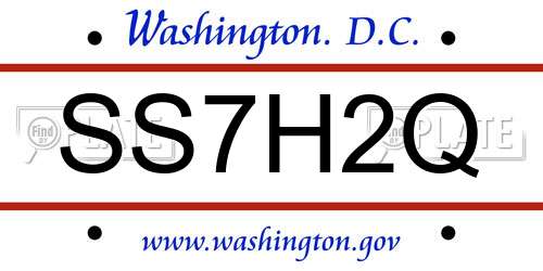 SS7H2Q District Of Columbia License Plate