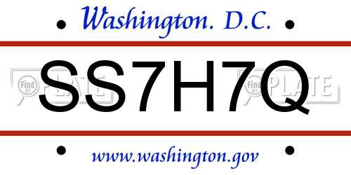 SS7H7Q District Of Columbia License Plate