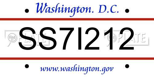 SS7I212 District Of Columbia License Plate