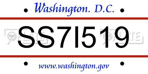 SS7I519 District Of Columbia License Plate