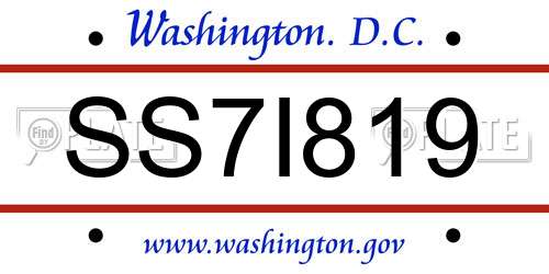 SS7I819 District Of Columbia License Plate