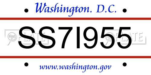 SS7I955 District Of Columbia License Plate