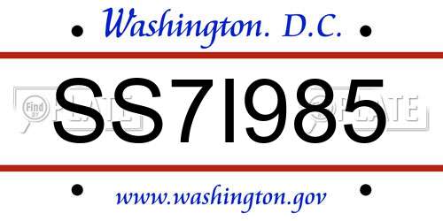 SS7I985 District Of Columbia License Plate