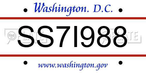 SS7I988 District Of Columbia License Plate