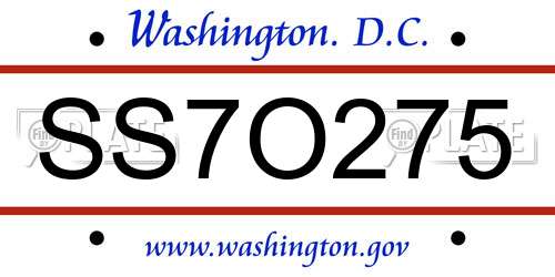 SS7O275 District Of Columbia License Plate