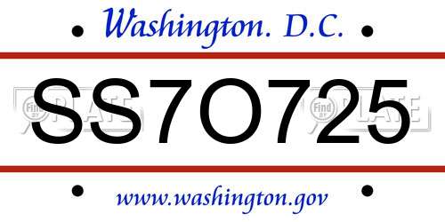 SS7O725 District Of Columbia License Plate