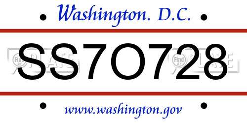 SS7O728 District Of Columbia License Plate