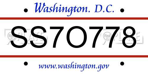 SS7O778 District Of Columbia License Plate